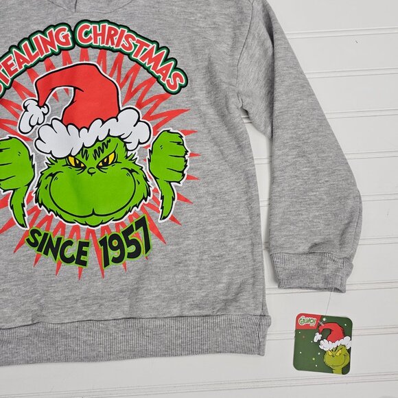 The Grinch Stealing Christmas Grey Graphic Print Hoodie Kids Size 6 NWT - Picture 4 of 9